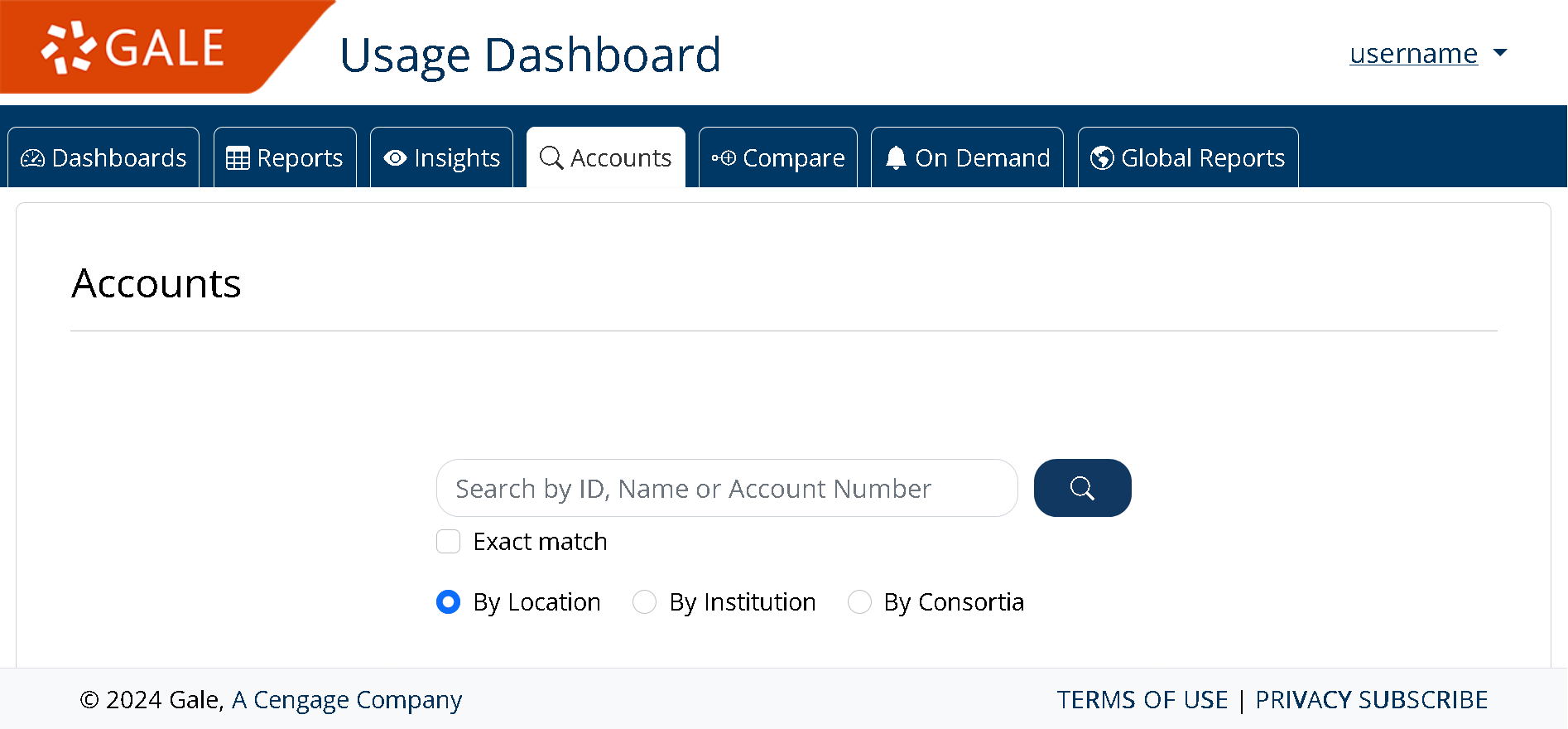 Usage Dashboard Accounts Search