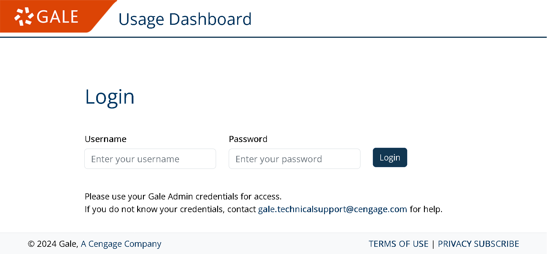 Usage Dashboard Sign In Page