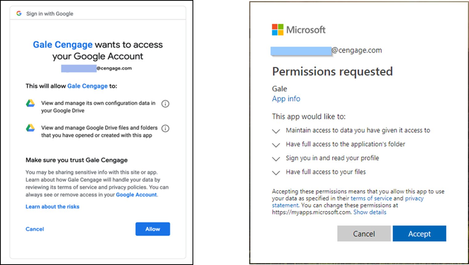 Google and Microsoft sign in prompts
